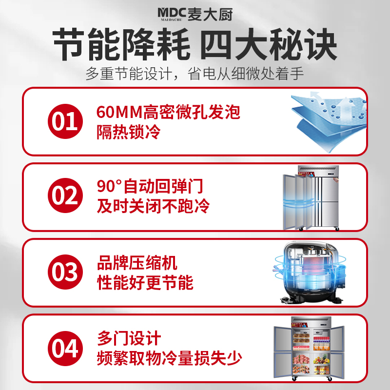 MDC商用四六門冰柜風冷無霜冷凍插盤款4門冰柜